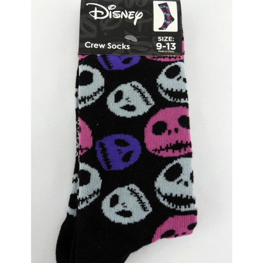 New Disney Jack Skellington Crew Socks Black Pink Purple Gray Pattern Size 9 13
